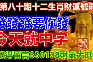 第八十期十二生肖財運號碼。發發發要你發！今天就中字！記得留言830168財氣大旺！