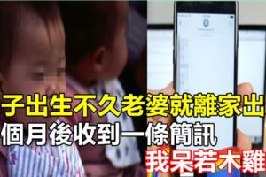 兒子出生不久老婆就離家出走，一個月後收到一條簡訊，我呆若木雞