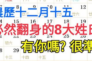 農曆十二月十五，這8大姓氏必然翻身發大財，有你嗎？很准！