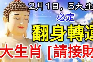2月1日，5大生肖必定翻身轉運，5大生肖【請接財】