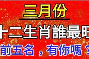 3月份，十二生肖誰最旺，前五名！