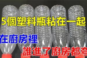 把5個塑膠瓶粘在一起，放在廚房裡，一年能省下不少錢，大家都誇好