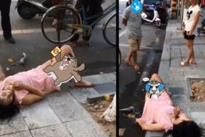 衣著清涼妹醉躺路上，路人猛盯….大爺成亮點：你看了好久！