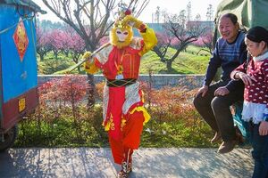 農村大媽扮孫悟空給遊客拍照，打賞隨便給，摘下頭套時讓人心痛
