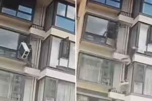 安裝一半室外機滑落 工人遭重拉同時墜落 安裝一半室外機滑落 工人遭重拉同時墜落