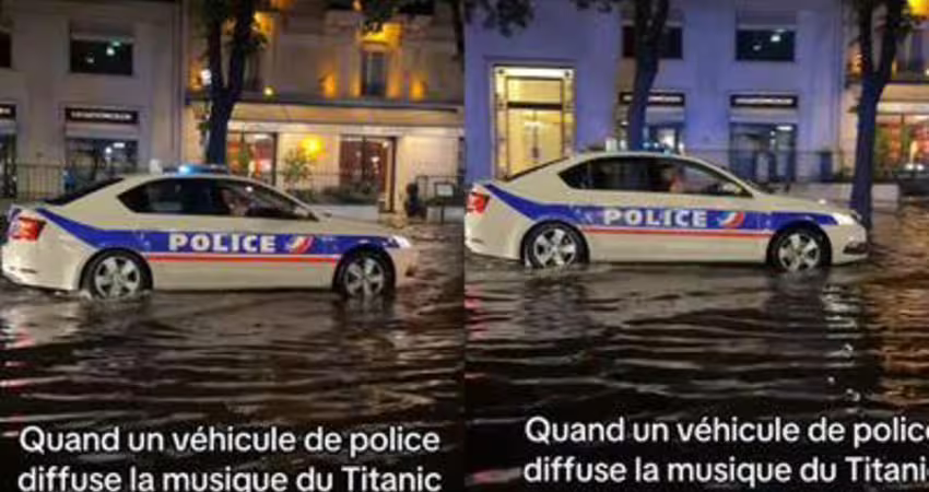 巴黎街頭淹水！法警車涉水巡邏大播「鐵達尼號主題曲」 網笑瘋