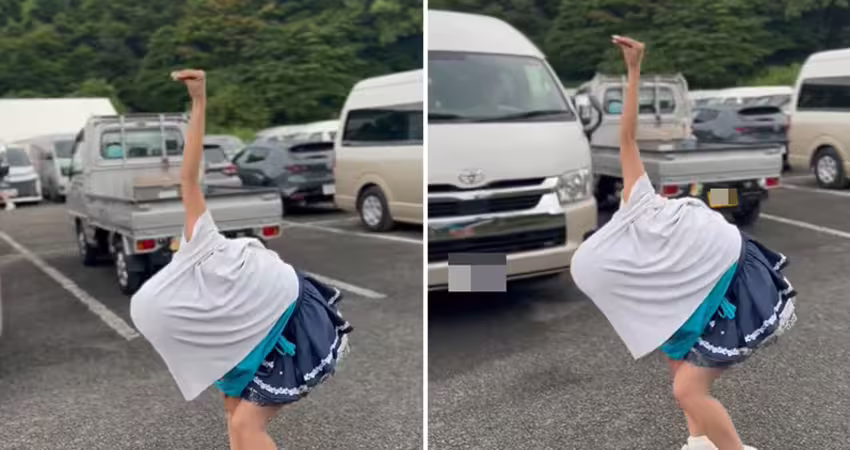 正妹在停車場「學鴕鳥」　上衣掀開真面目美呆！14秒片瘋傳