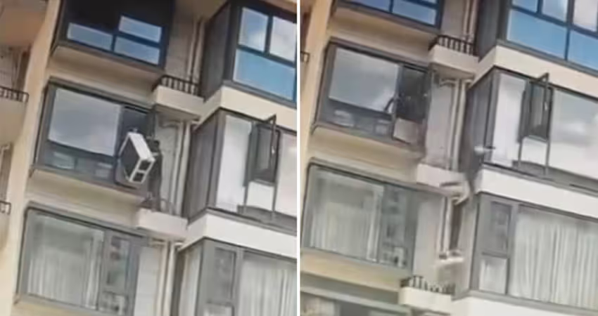 安裝一半室外機滑落　工人遭重拉同時墜落