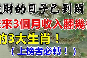 破財的日子已到頭，未來3個月收入翻幾番的3大生肖！上榜者必轉！