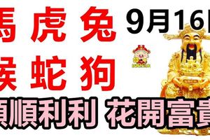9月16日，生肖馬、虎、兔、猴、蛇、狗！順順利利，花開富貴！