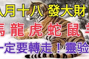 農曆八月十八發大財日！屬馬、龍、虎、蛇、鼠、羊的人必轉！真的靈！