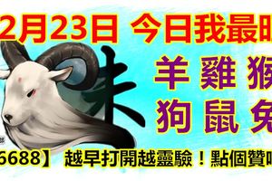 12月23日，今日我最旺！羊雞猴狗鼠兔！【36688】越早打開越靈驗！點個贊吧！
