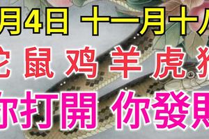1月4日，十一月十八！屬蛇、鼠、雞、羊、虎、猴的人必轉！真的靈！