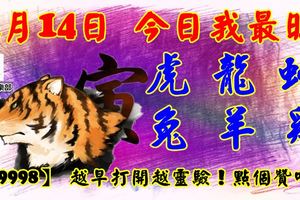 1月14日，今日我最旺！虎龍蛇兔羊雞！【89998】越早打開越靈驗！點個贊吧！