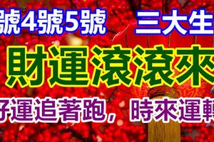3號4號5號財運滾滾來，好運追著跑，時來運轉，吃香喝辣的3大生肖
