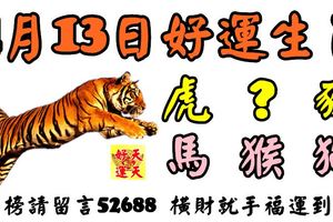 4月13日好運生肖，陞官發財好運來！【虎+？+豬+馬+猴+狗】『上榜生肖請留言52688橫財就手福運到！』