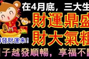 在4月底，三大生肖財運鼎盛，財大氣粗，日子越發順暢，享福不斷