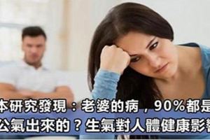 日本研究發現：老婆的病，90%都是被老公氣出來的？生氣對人體健康影響大