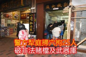 警方犁庭掃穴拘25人破非法賭檔及武器庫