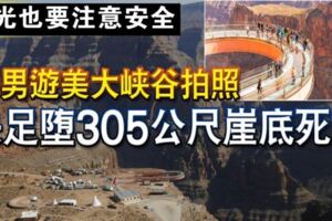 觀光也要照顧自身安全，港男游美大峽谷拍照失足墮305公尺崖底亡