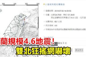 宜蘭規模4.6地震！雙北狂搖網嚇壞