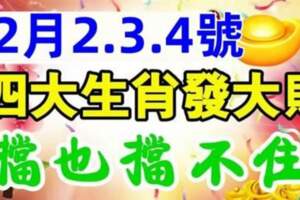 12月2.3.4號發大財，擋也擋不住的四大生肖