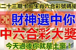 第二十三期十二生肖六合彩號碼組合。財神選中你，中六合彩大獎。今天過後你就是土豪！