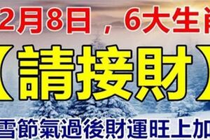 12月8日，大雪節氣過後財運旺上加旺的生肖的6大生肖。