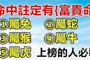 命中註定{富貴命}的五大生肖，會是你嗎？