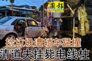 撿垃圾遭轎車猛撞清道夫掛斃電線柱