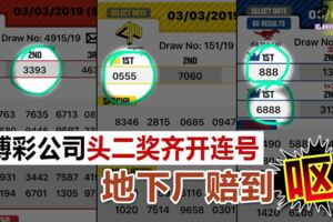 3博彩公司頭二獎齊開連號地下廠賠到嘔