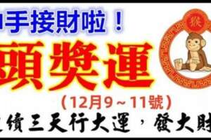 伸手接財啦，12月9～11號連續三天行大運，發大財的生肖