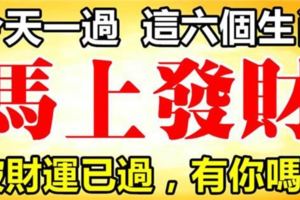 今天一過，這六個生肖破財運已過，馬上發財！