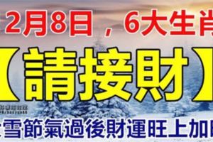 12月8日，大雪節氣過後財運旺上加旺的生肖，6大生肖【請接財】，留言128，財運一路發！