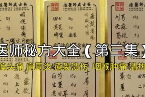 陸醫師秘方大全（第三集）內有止咳，偏頭痛，肩周炎，瘡面和潰瘍，咽喉腫痛和清熱潤燥秘方。