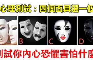 心理測試：四個面具選一個，測試你內心恐懼害怕什麼？