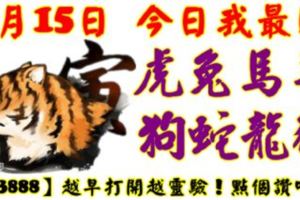 8月15日，今日我最旺！虎兔馬羊狗蛇龍豬！【33888】越早打開越靈驗！點個讚吧！