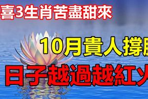 恭喜3生肖苦盡甜來，10月貴人撐腰，日子越過越紅火！