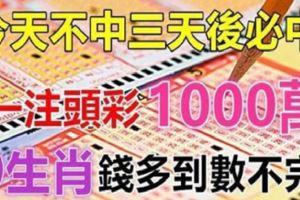 今天不中，三天後必中！9大生肖一注頭獎中百萬，數錢數到手抽筋！