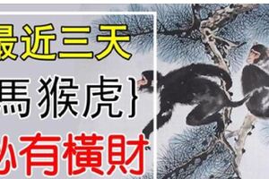 最近三日內{馬猴虎}必有橫財，說的就是你