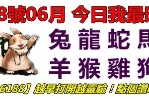 18號06月，今日我最旺！兔龍蛇馬羊猴雞狗！【16188】越早打開越靈驗！點個讚吧！