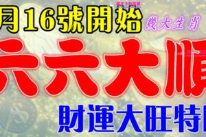 7月16號開始六六大順，財運大旺特旺的生肖