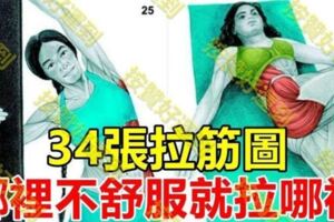 34張拉筋圖，哪裡不舒服就拉哪裡快學起來！