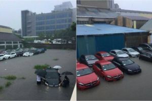 賓士交車中心淹大水　網友看了心好痛「還好不是我的」　沒想到總公司這樣回覆：恐成原廠認證泡水車！