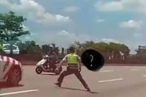 一名男子逆向衝上高速？！警員抓寶，投三角錐收伏違規