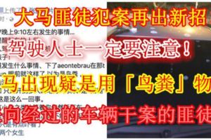 【大馬匪徒犯案再出新招！】駕駛人士一定要注意！大馬出現疑是用「鳥糞」物體來向經過的車輛干案的匪徒！