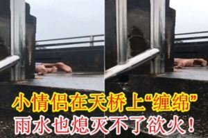 小情侶在天橋上「纏綿」雨水也熄滅不了慾火！【內附視頻】