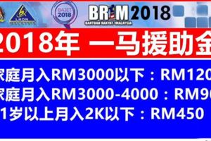 2018預算案】政府繼續發一馬援助金最高可獲1200令吉