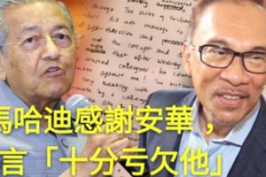 馬哈迪感謝安華，直言「十分虧欠他」