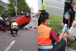 清晰妹撞爛車鼻血狂流...酒測值高達1.05！「低胸一字肩+美腿」超高顏值秒被歪樓